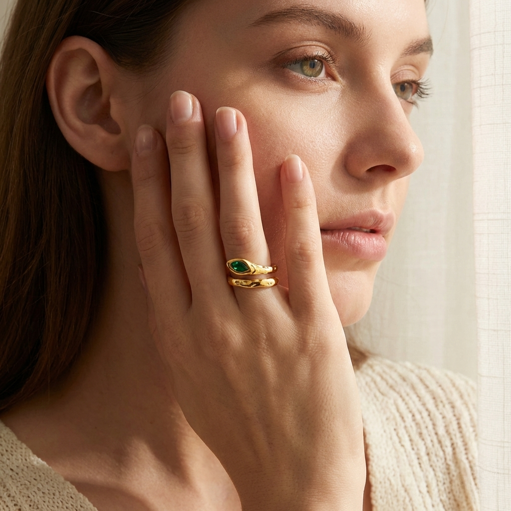 Anillo Serpent Esmeralda con fusión en Oro 18K