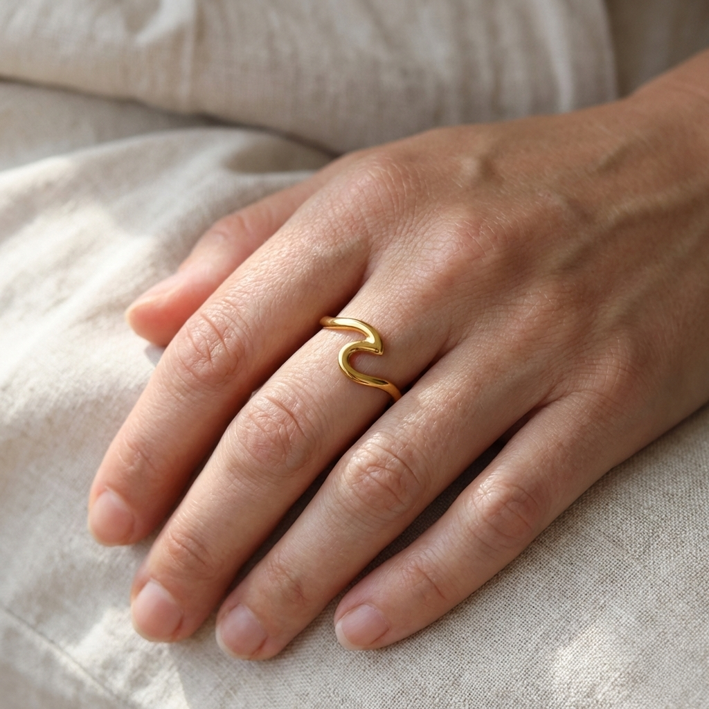 Anillo Wave Heart con fusión en Oro 18K