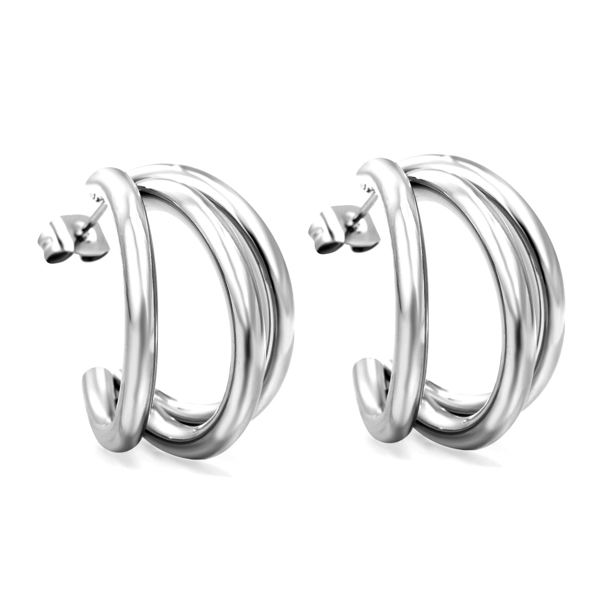 Pendientes C-Curve Triple con fusión en Oro 18K