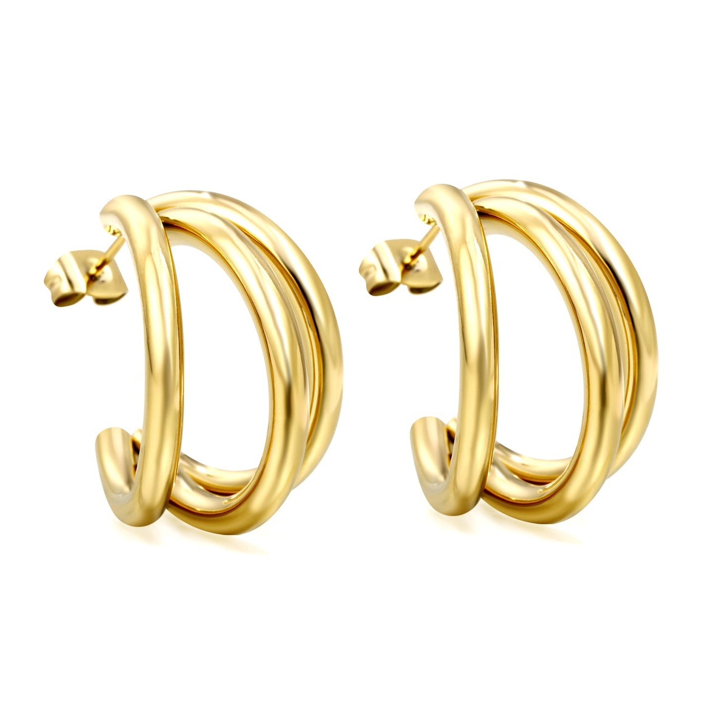 Pendientes C-Curve Triple con fusión en Oro 18K