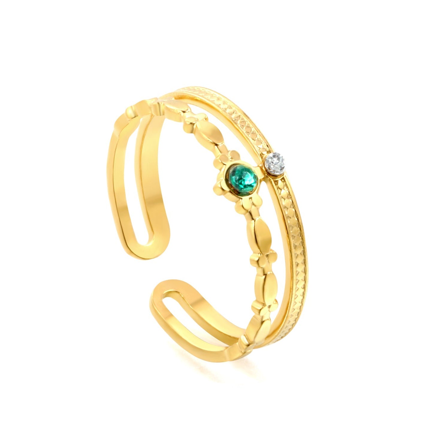 Anillo Green & White Diamond con fusión en Oro 18K