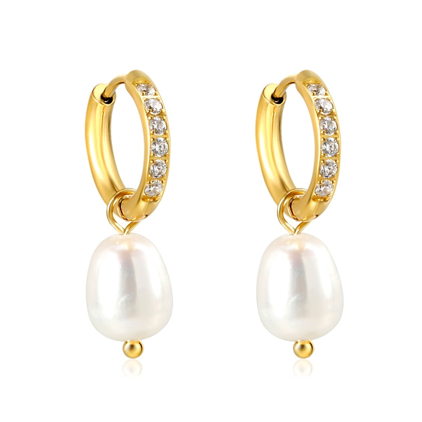 Pendientes Pearl & Diamond Halo con fusión en Oro 18K