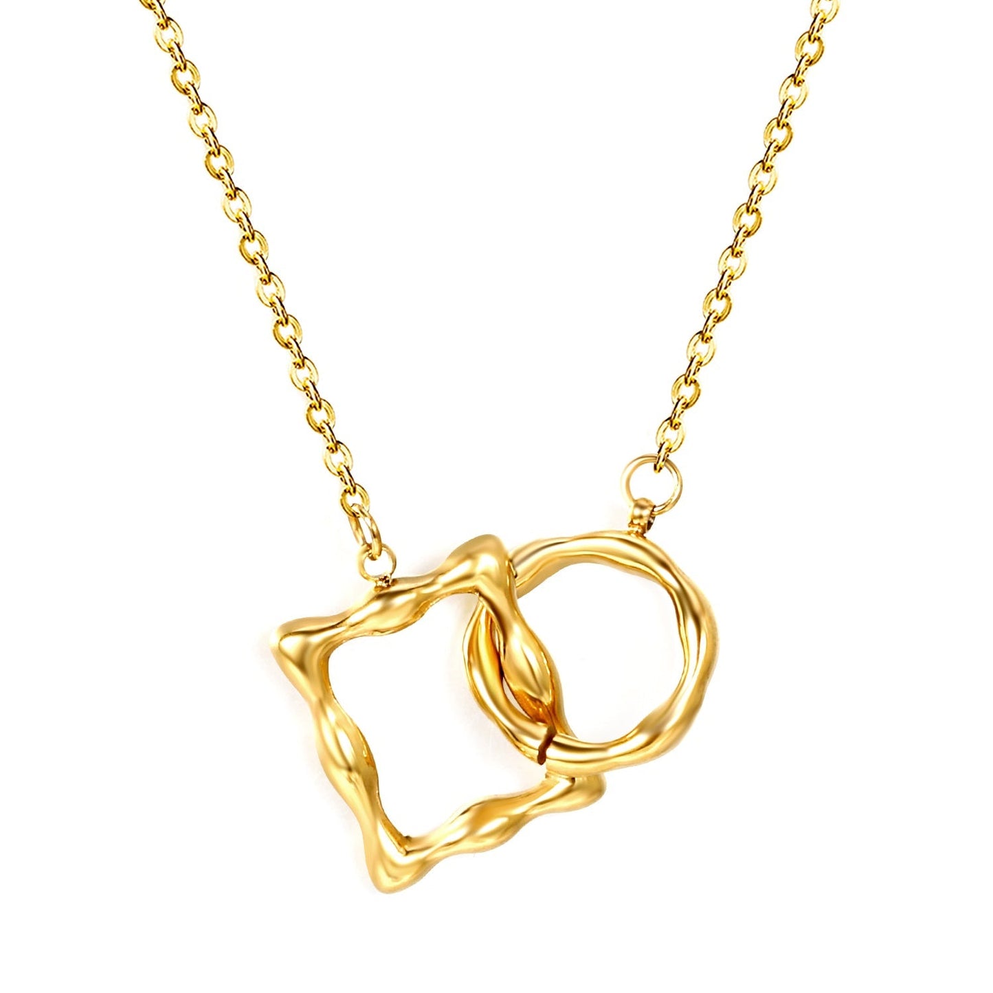 Collar Square & Round Link con fusión en Oro 18K