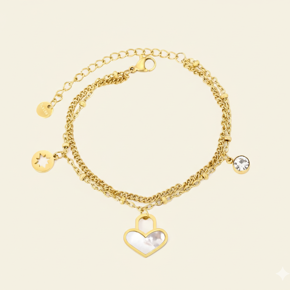 Pulsera Double Layer Heart con fusión en Oro 18K