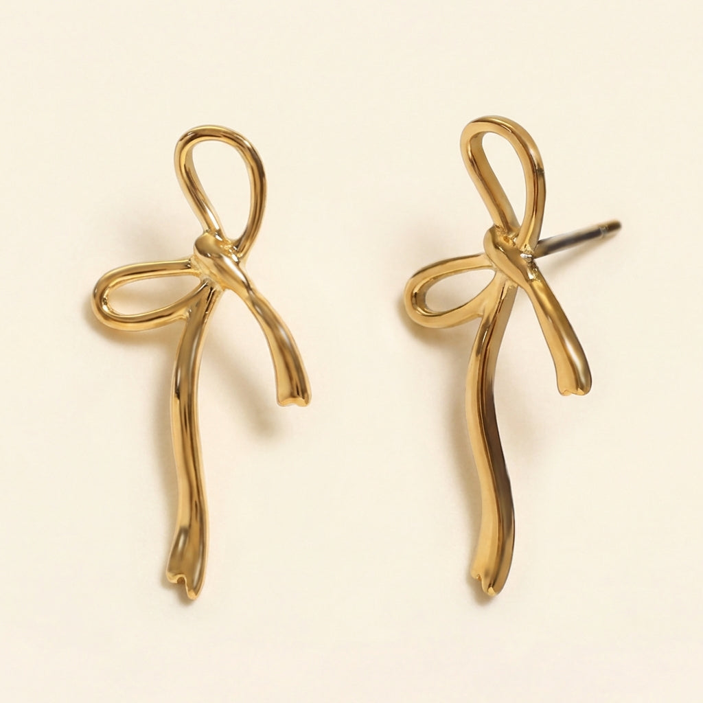 Pendientes Bow Ribbon con fusión en Oro 18K
