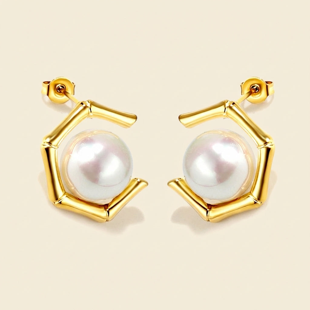 Pendientes Pentagonal Pearl con fusión en Oro 18K