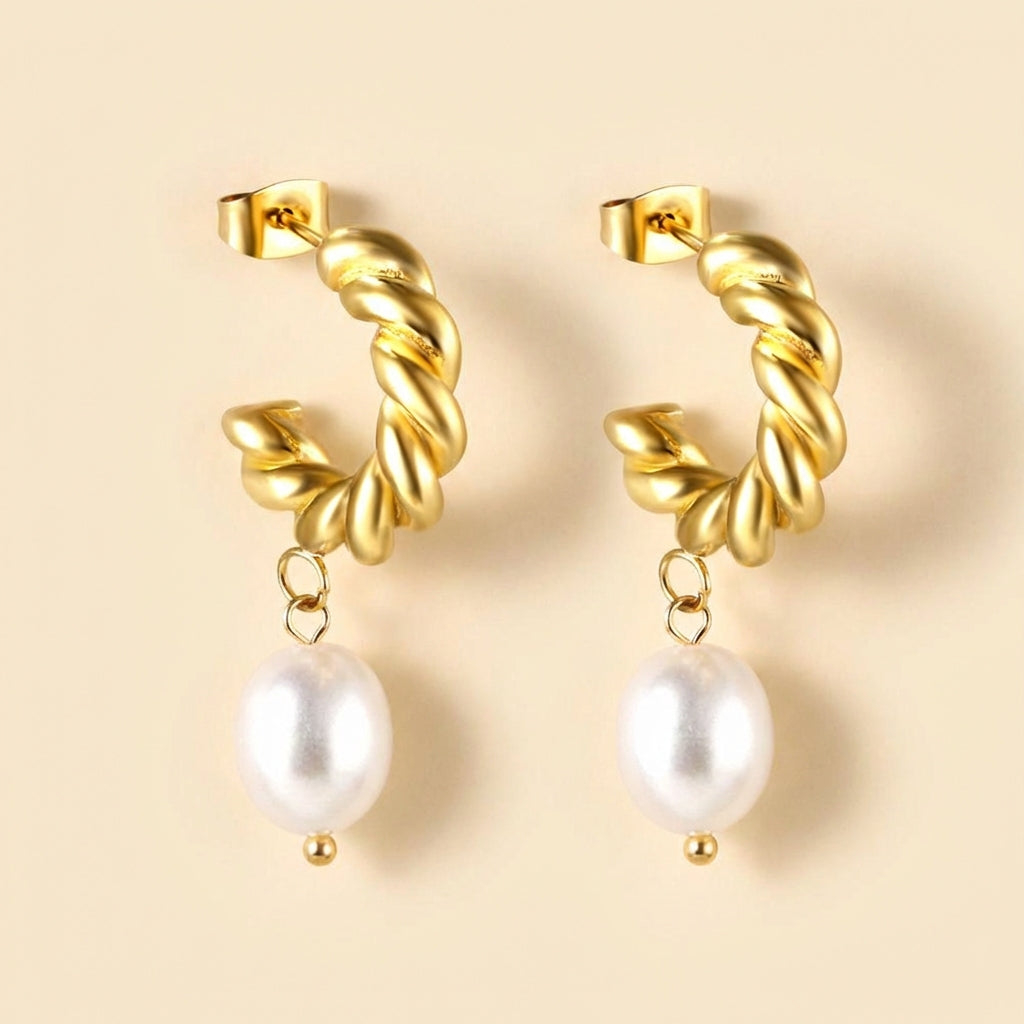 Pendientes Half Circle 18K Pearl con fusión en Oro 18K