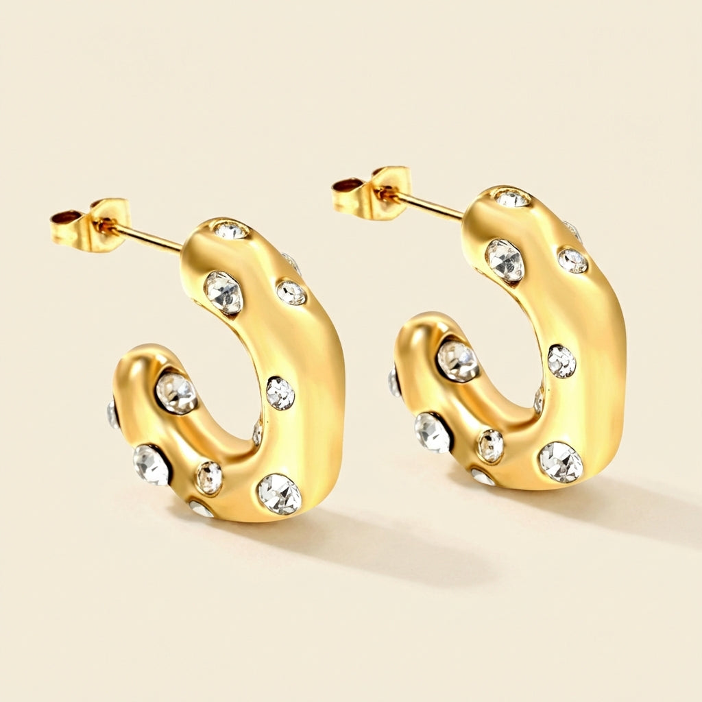 Pendientes Half Round Diamond con fusión en Oro 18K