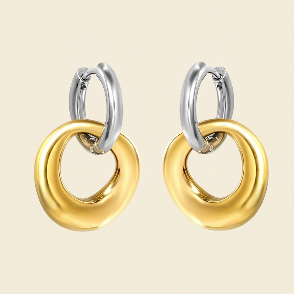 Pendientes Bicolor Orbit con fusión en Oro 18K