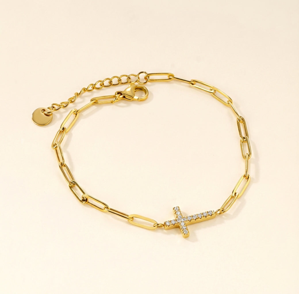 Pulsera Cruz Bianca con fusión en Oro 18K