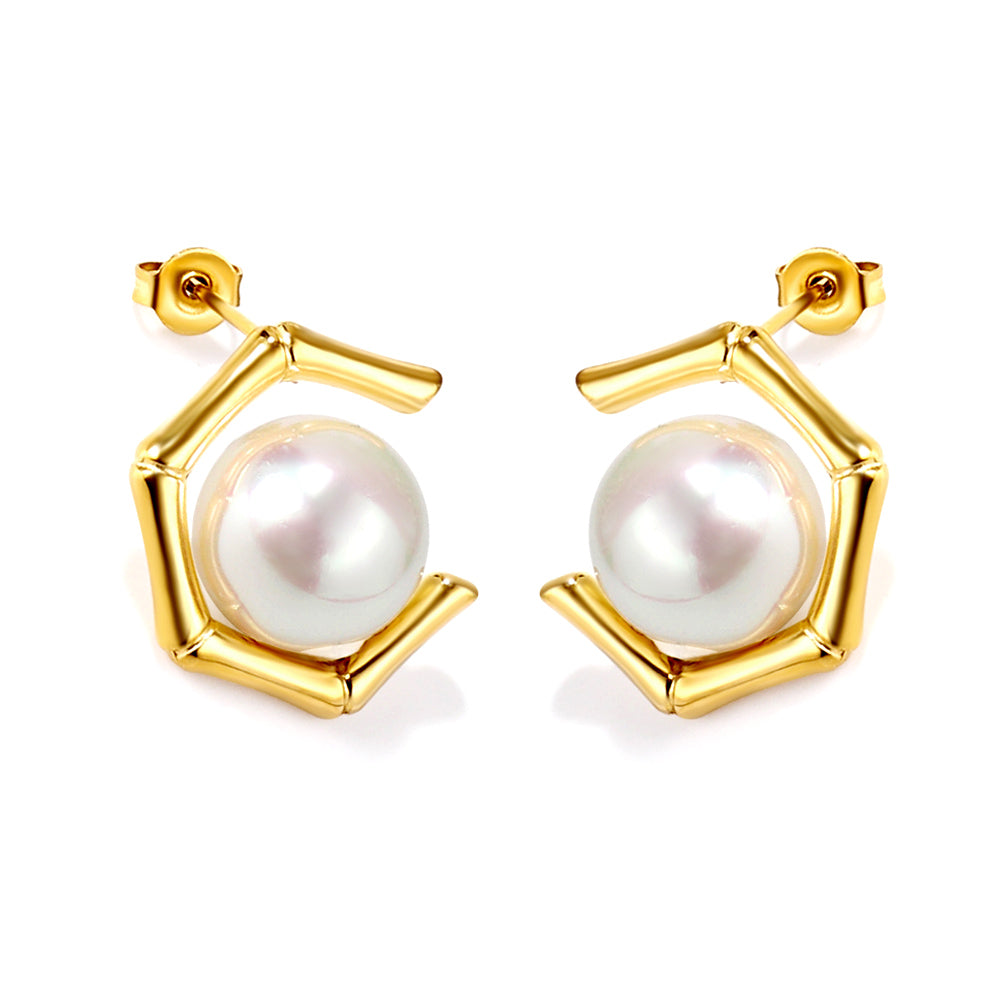 Pendientes Pentagonal Pearl con fusión en Oro 18K