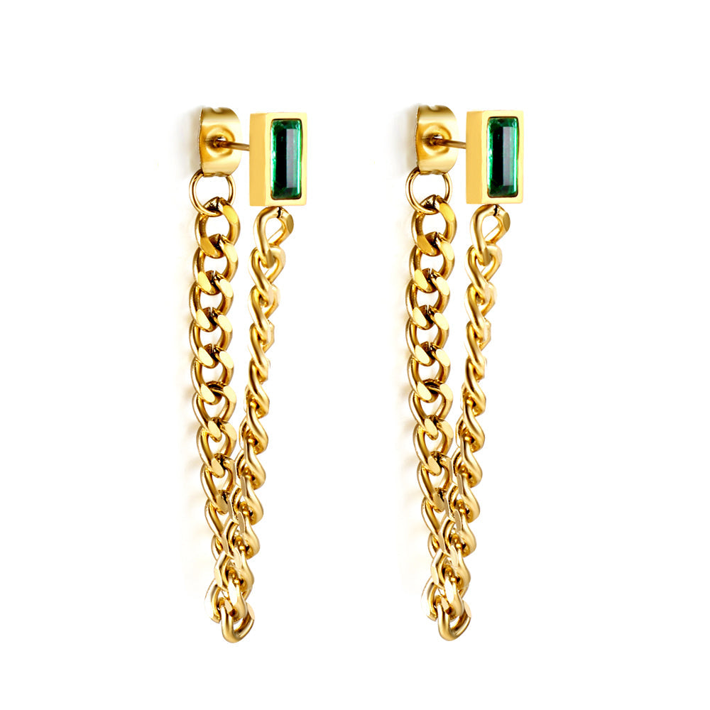 Pendientes Green Diamond Chain con fusión en Oro 18K