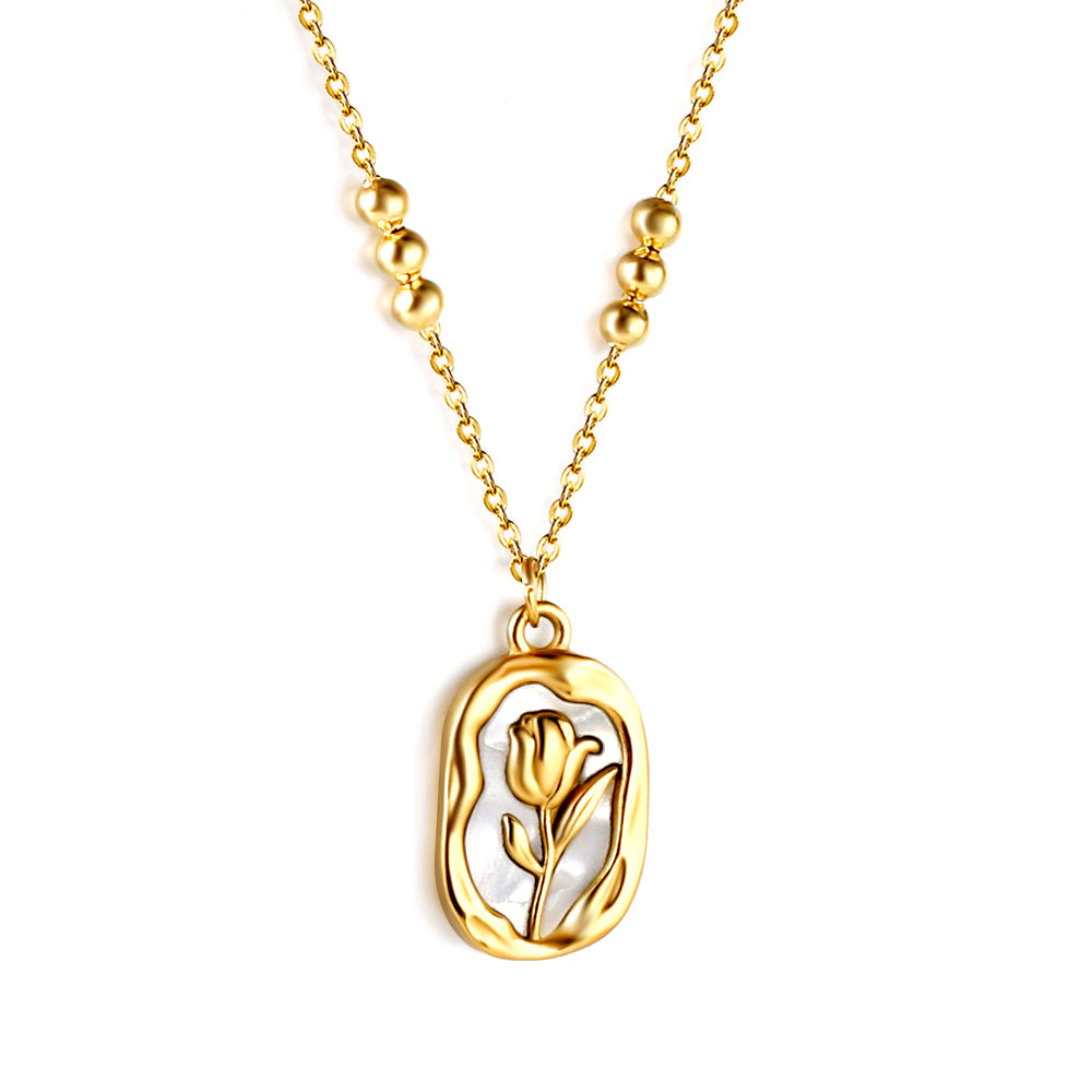Collar Oval Rose & Shell con fusión en Oro 18K