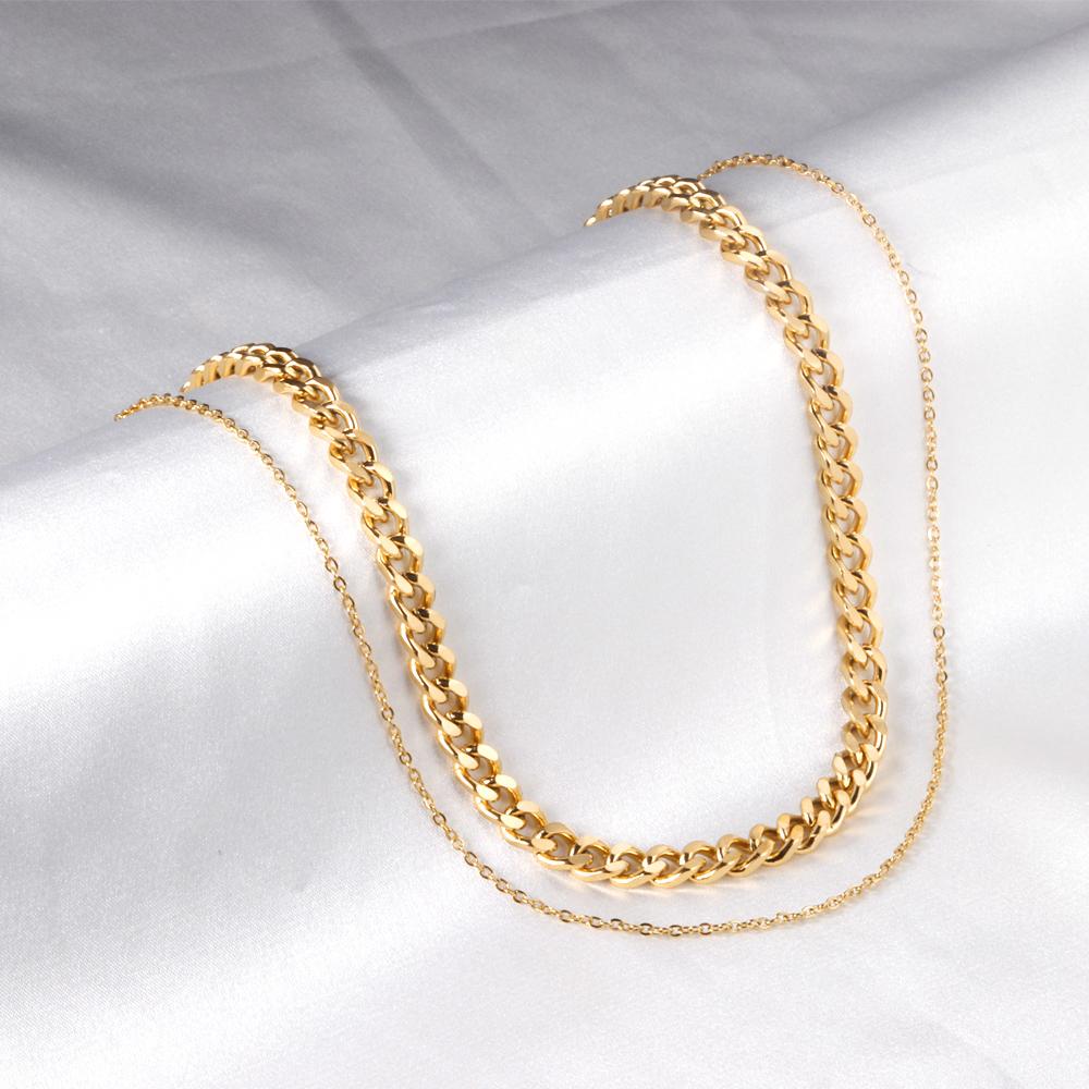 Collar Multi-layer Cuban con fusión en Oro 18K