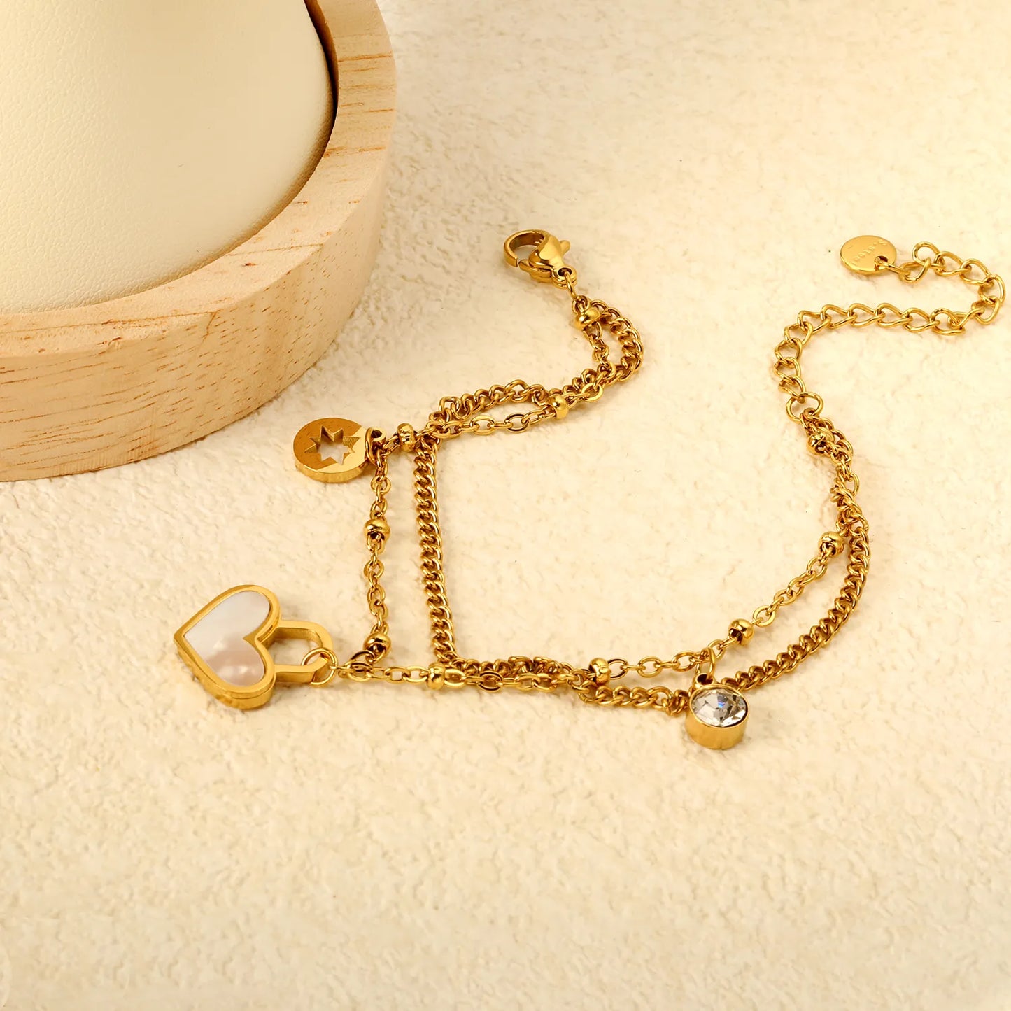 Pulsera Double Layer Heart con fusión en Oro 18K