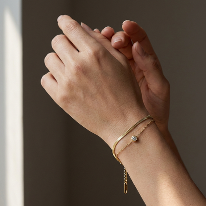 Pulsera Doble con Diamante con fusión en Oro 18K