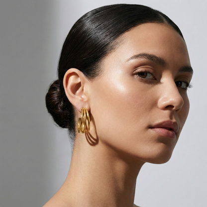 Pendientes Triple Aro Selena con fusión en Oro 18K