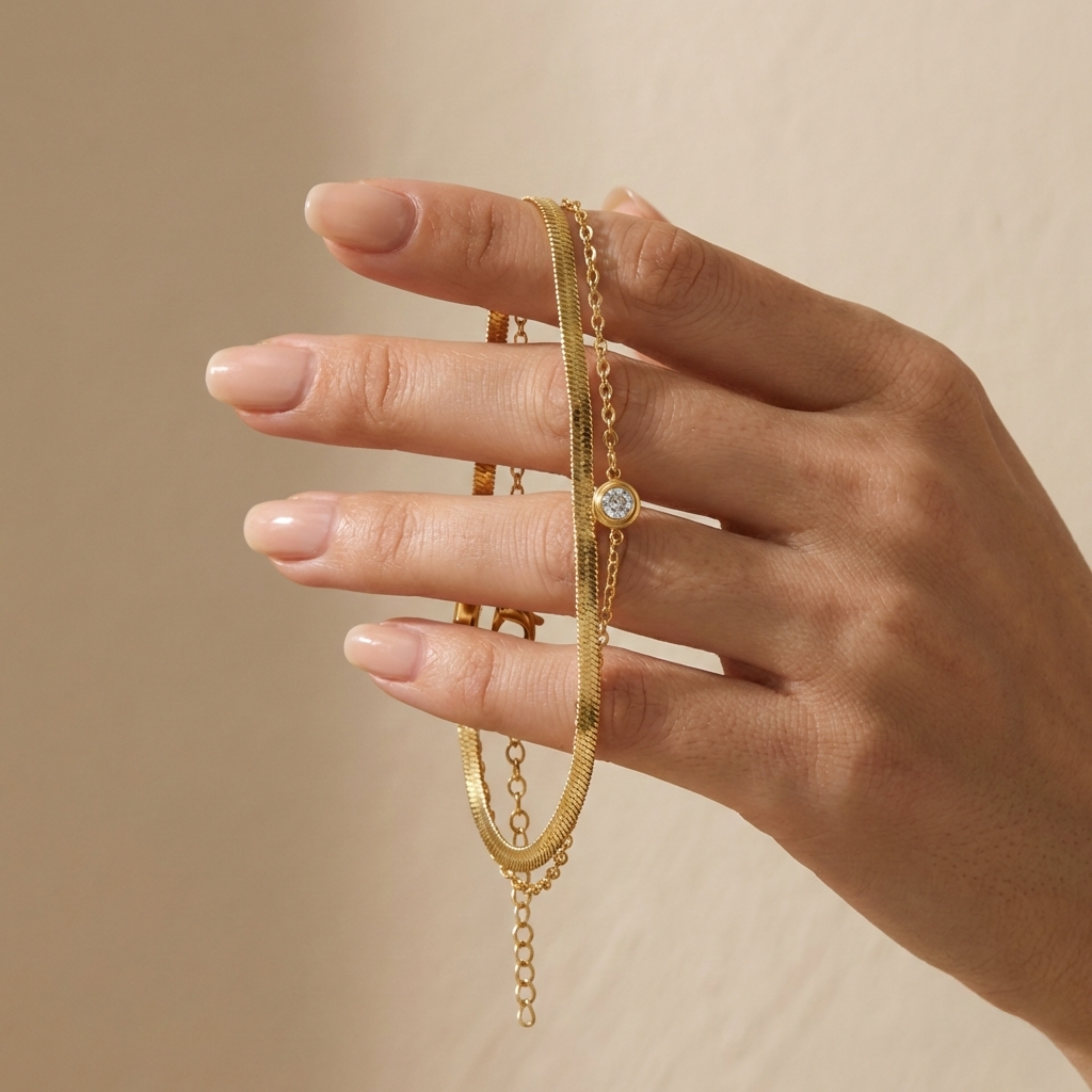 Pulsera Doble con Diamante con fusión en Oro 18K