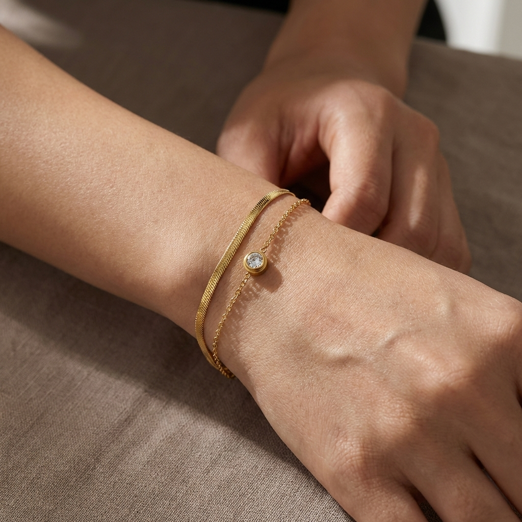 Pulsera Doble con Diamante con fusión en Oro 18K