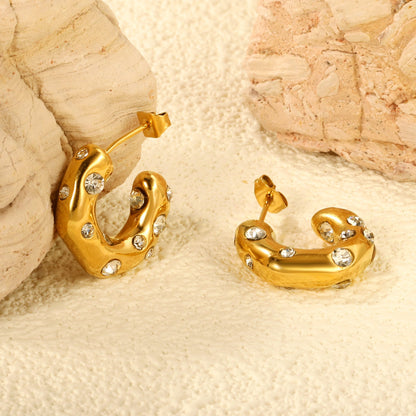 Pendientes Half Round Diamond con fusión en Oro 18K