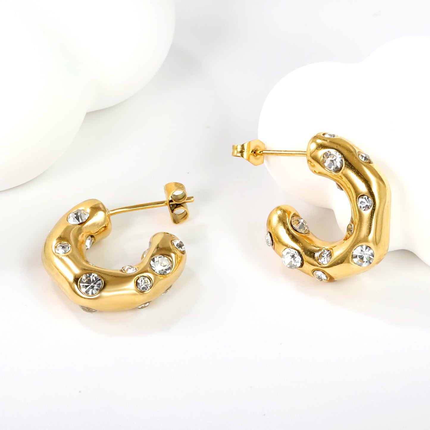 Pendientes Half Round Diamond con fusión en Oro 18K
