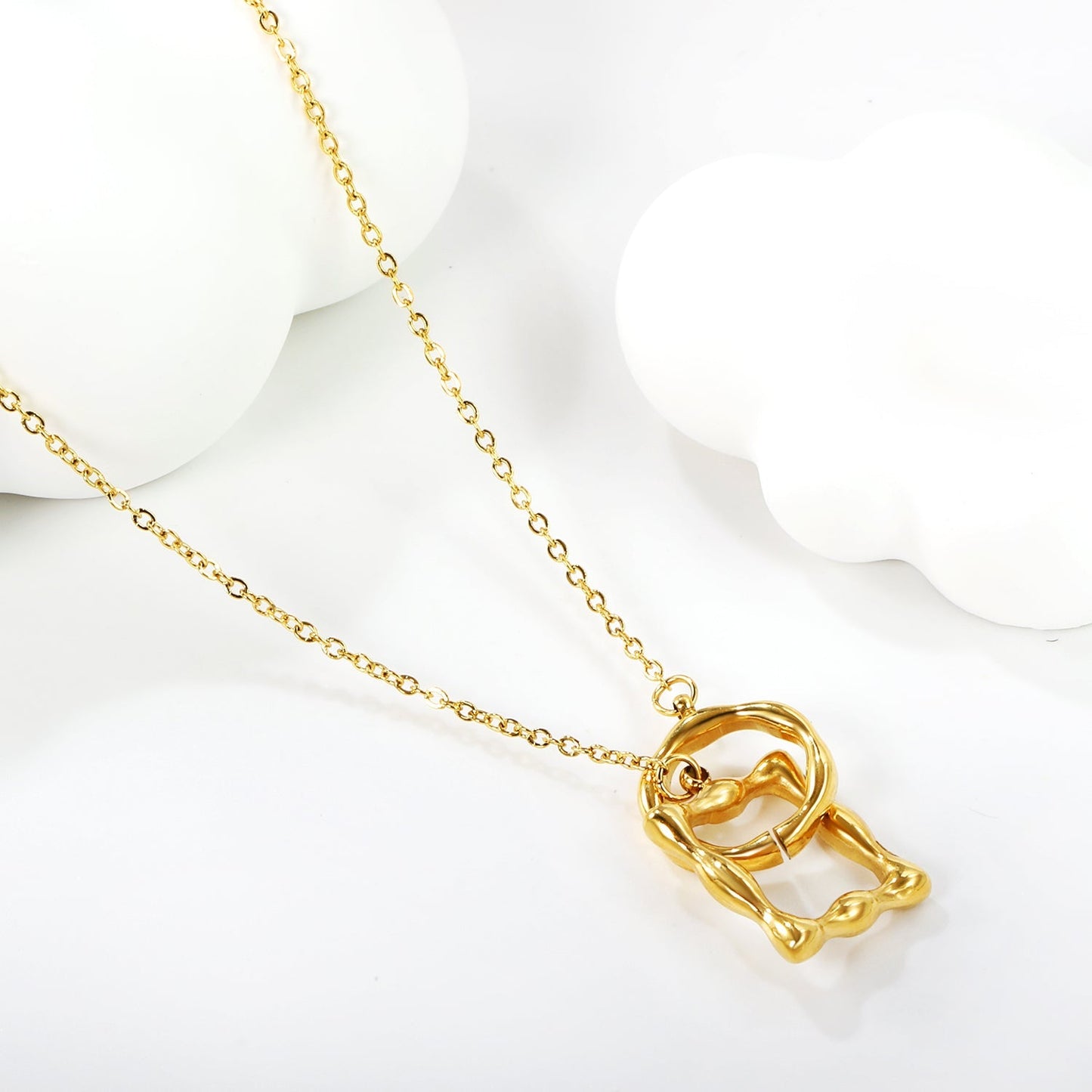 Collar Square & Round Link con fusión en Oro 18K