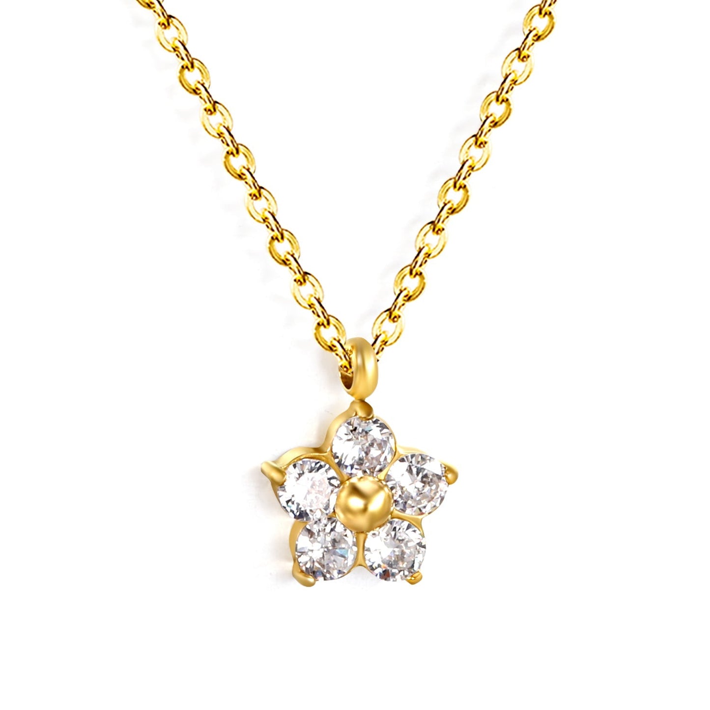 Collar Five Petal Zirconium con fusión en Oro 18K