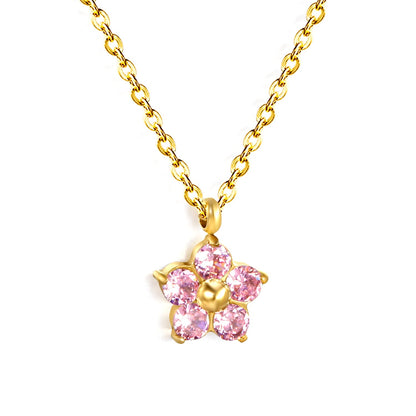 Collar Five Petal Zirconium con fusión en Oro 18K