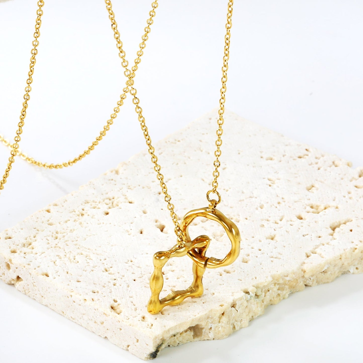Collar Square & Round Link con fusión en Oro 18K