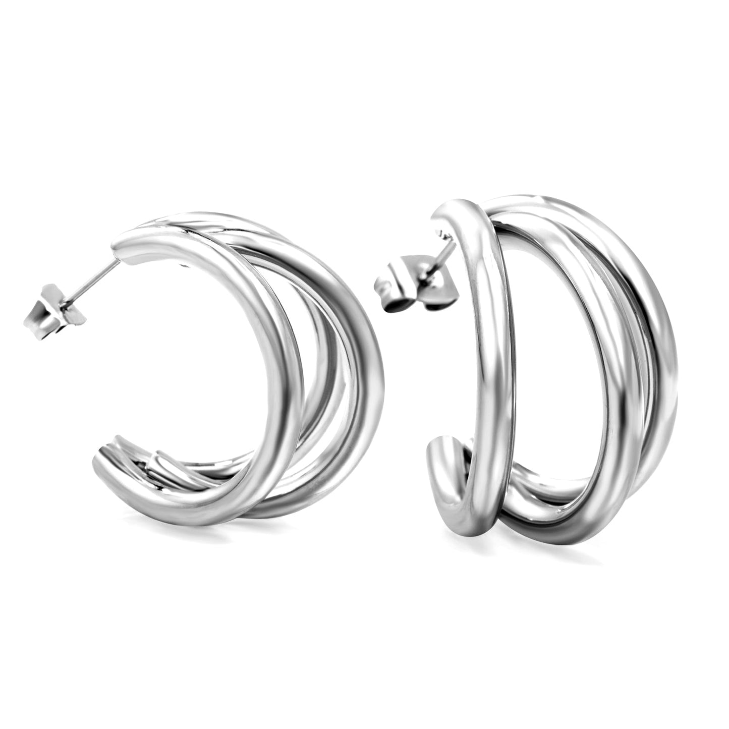 Pendientes C-Curve Triple con fusión en Oro 18K