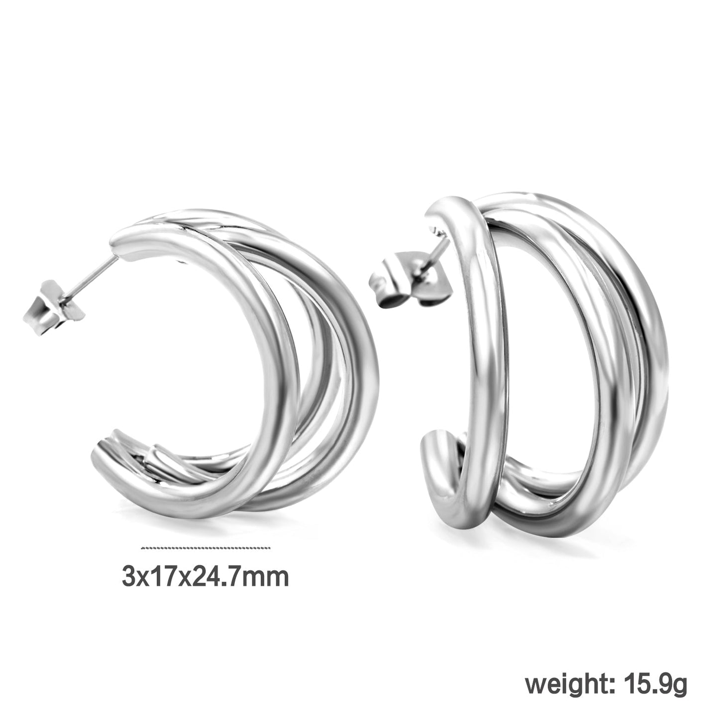 Pendientes C-Curve Triple con fusión en Oro 18K