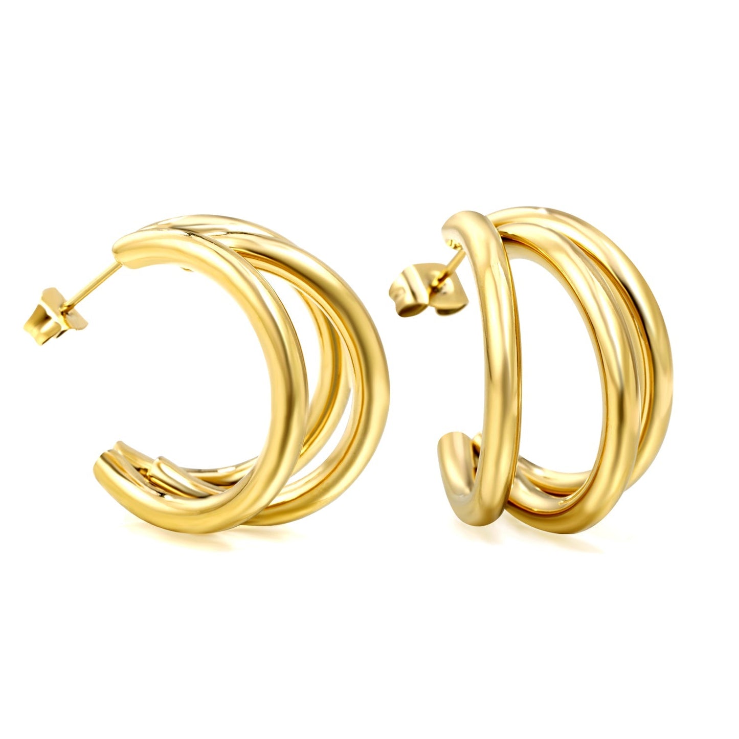 Pendientes C-Curve Triple con fusión en Oro 18K