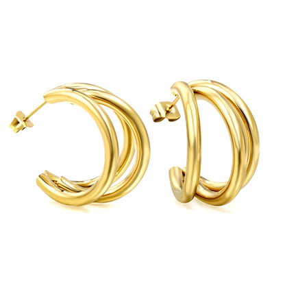 Pendientes C-Curve Triple con fusión en Oro 18K