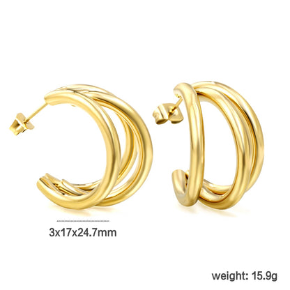 Pendientes C-Curve Triple con fusión en Oro 18K