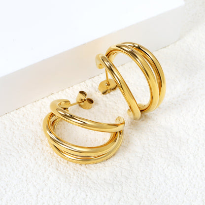 Pendientes C-Curve Triple con fusión en Oro 18K