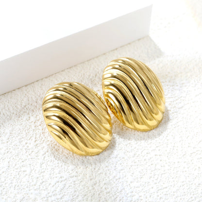 Pendientes Oval Stripe Texture con fusión en Oro 18K