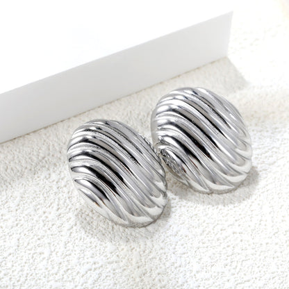 Pendientes Oval Stripe Texture con fusión en Oro 18K