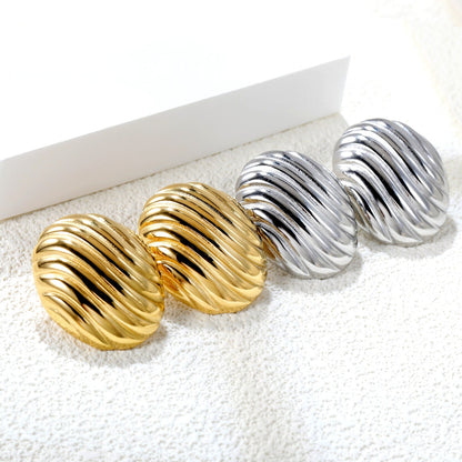 Pendientes Oval Stripe Texture con fusión en Oro 18K