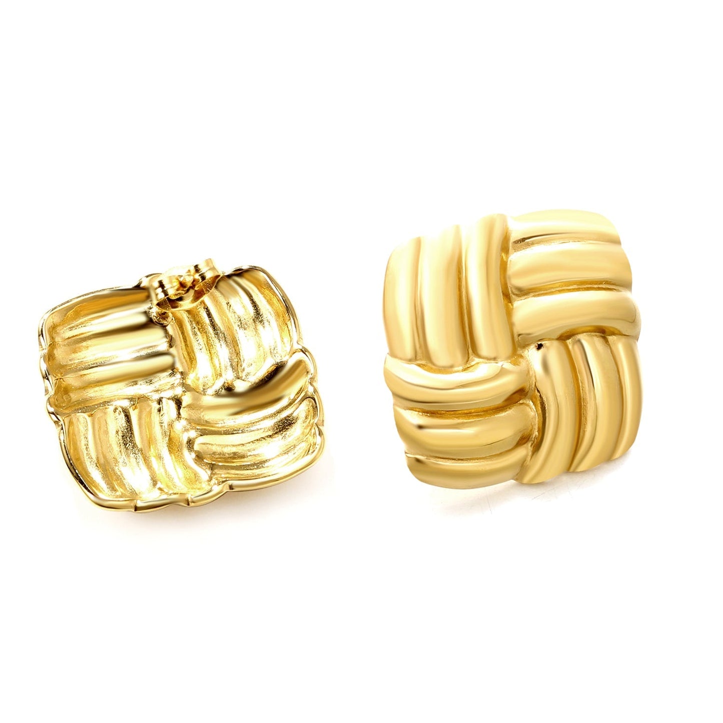 Pendientes Square Knitted Texture con fusión en Oro 18K