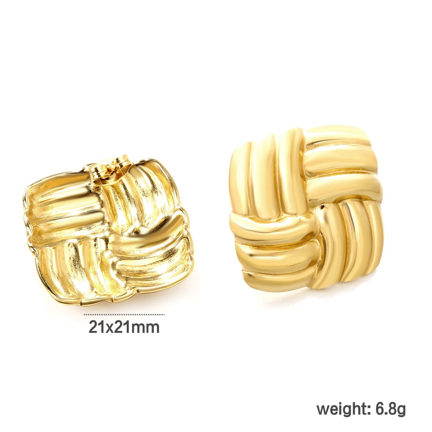 Pendientes Square Knitted Texture con fusión en Oro 18K