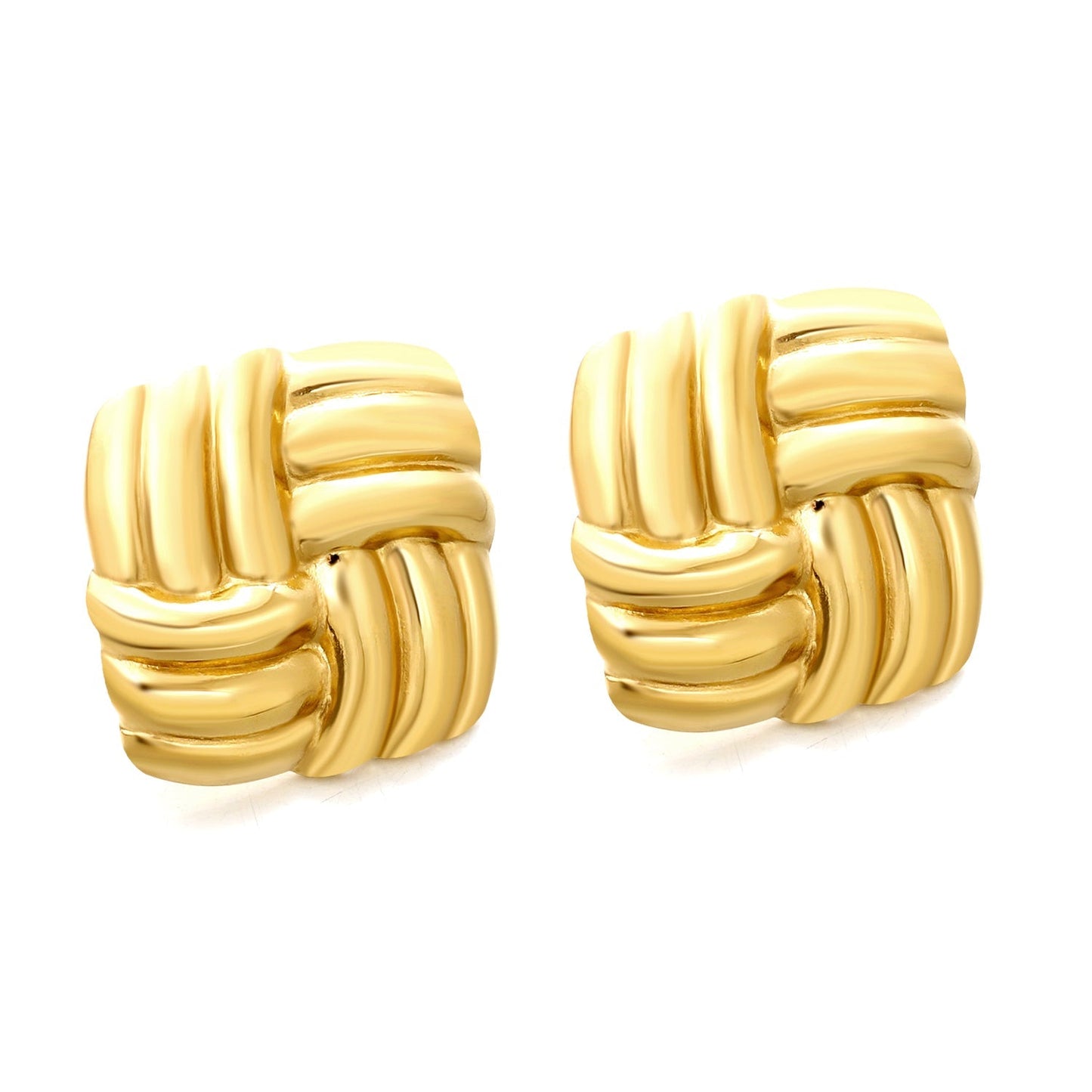 Pendientes Square Knitted Texture con fusión en Oro 18K