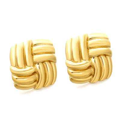 Pendientes Square Knitted Texture con fusión en Oro 18K