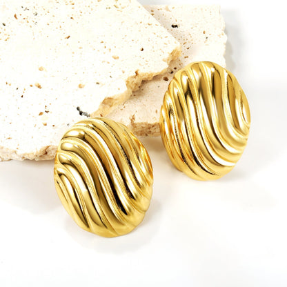 Pendientes Oval Stripe Texture con fusión en Oro 18K