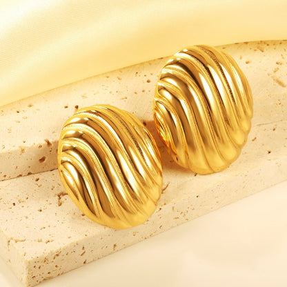 Pendientes Oval Stripe Texture con fusión en Oro 18K