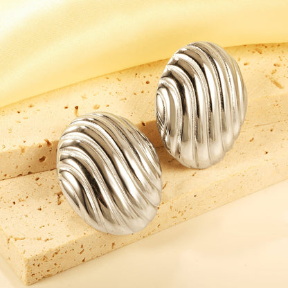 Pendientes Oval Stripe Texture con fusión en Oro 18K