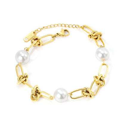 Pulsera Knot & Triple Pearl con fusión en Oro 18K