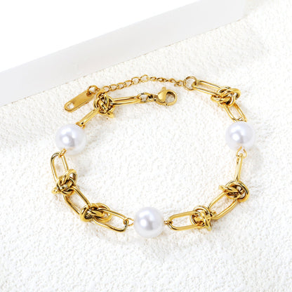 Pulsera Knot & Triple Pearl con fusión en Oro 18K