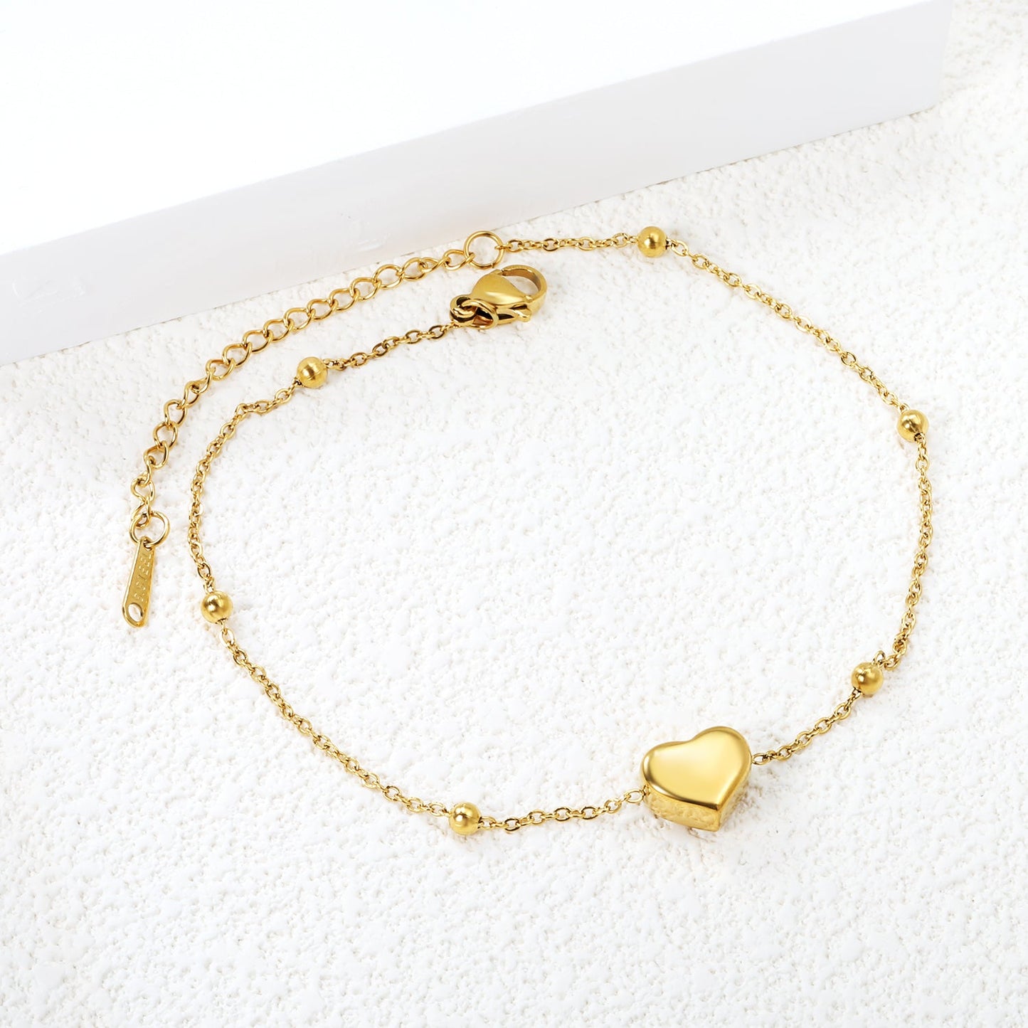 Tobillera 3D Heart & Beads con fusión en Oro 18K