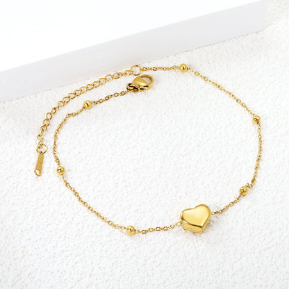 Tobillera 3D Heart & Beads con fusión en Oro 18K