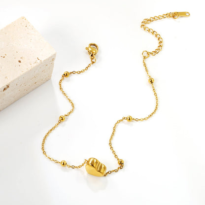 Tobillera 3D Heart & Beads con fusión en Oro 18K